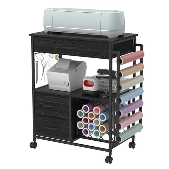 VENNQD Storage Cart Compatible With Cricut Machines Stand Cutting Machine Stand With Drawers And Vinyl Roll Holder Rolling Craft Cabinet Table For Cricut Craft Workstation For Cart Craft Room (Black) - Image 4