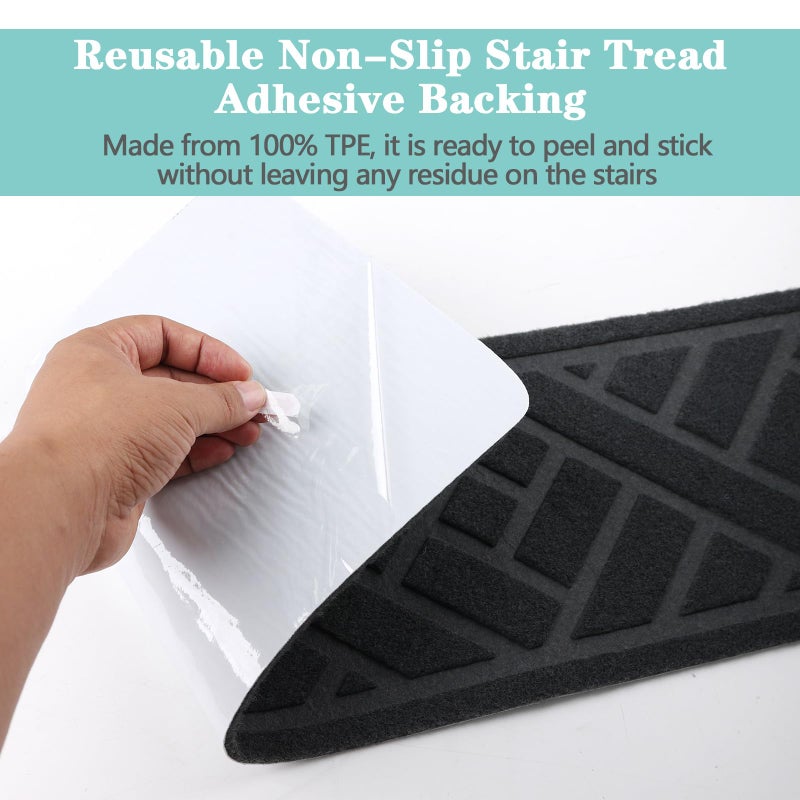 WAWINY 15 Pack Stair Treads Non Slips,8" x 30" Stair Treads for Wooden Steps Indoor,with Reusable Adhesive for Children, Seniors and Pet Dogs, No Residue(Gray) - Image 3