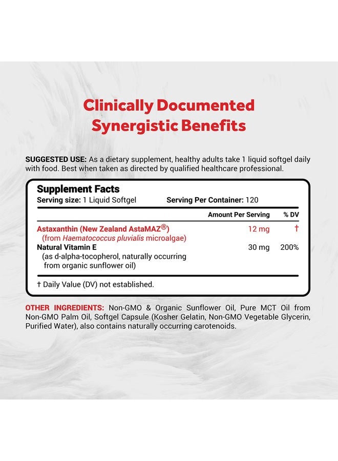 Naturalis New Zealand Astaxanthin (12mg) | Enhanced with Natural Vitamin E | Non-GMO, Soy & Gluten Free | 120 Softgels (4 Month Supply) - Image 2