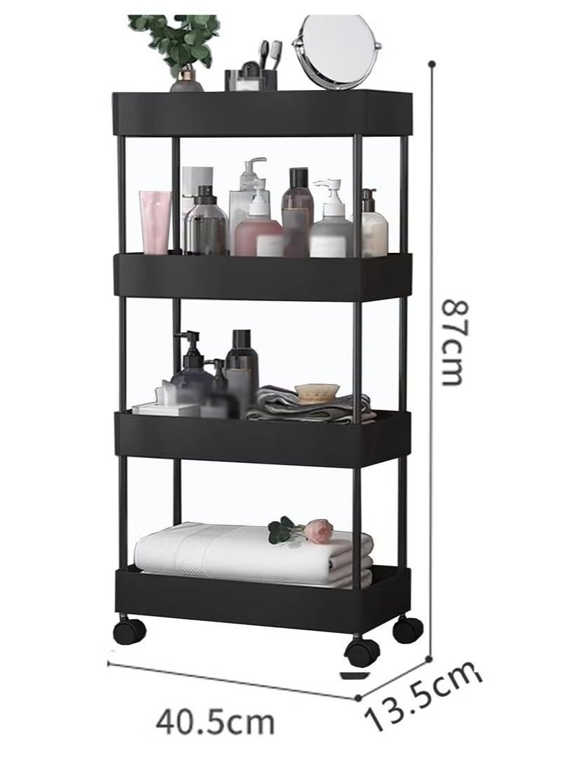 رف شق متحرك من 4 طبقات ، عربة بعجلات ، رف متعدد الطبقات ، لوازم المطبخ ، موسوعة منزلية ، رف تخزين شق من الأرض إلى السقف ، أسود - Image 2