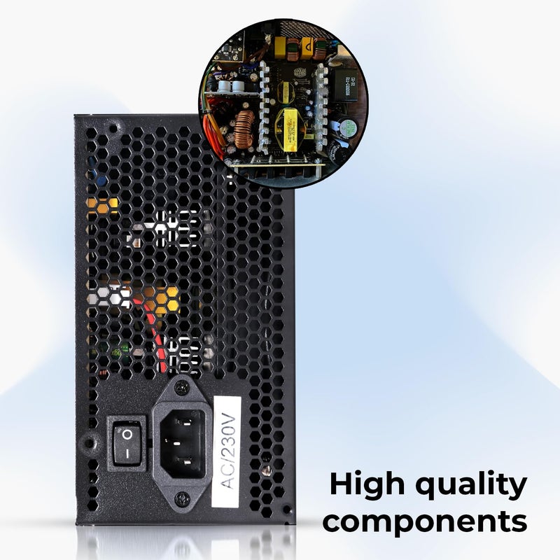 ZEBRONICS مزود الطاقة المتميز VS600Z بقوة 600 واط مع مروحة RGB صامتة 120 مم، كابلات مسطحة طويلة، PCIe x 1، SATA x 4، 12V 36A (حد أقصى)، حماية من زيادة الجهد/زيادة التيار/الدوائر القصيرة (أسود) - Image 3