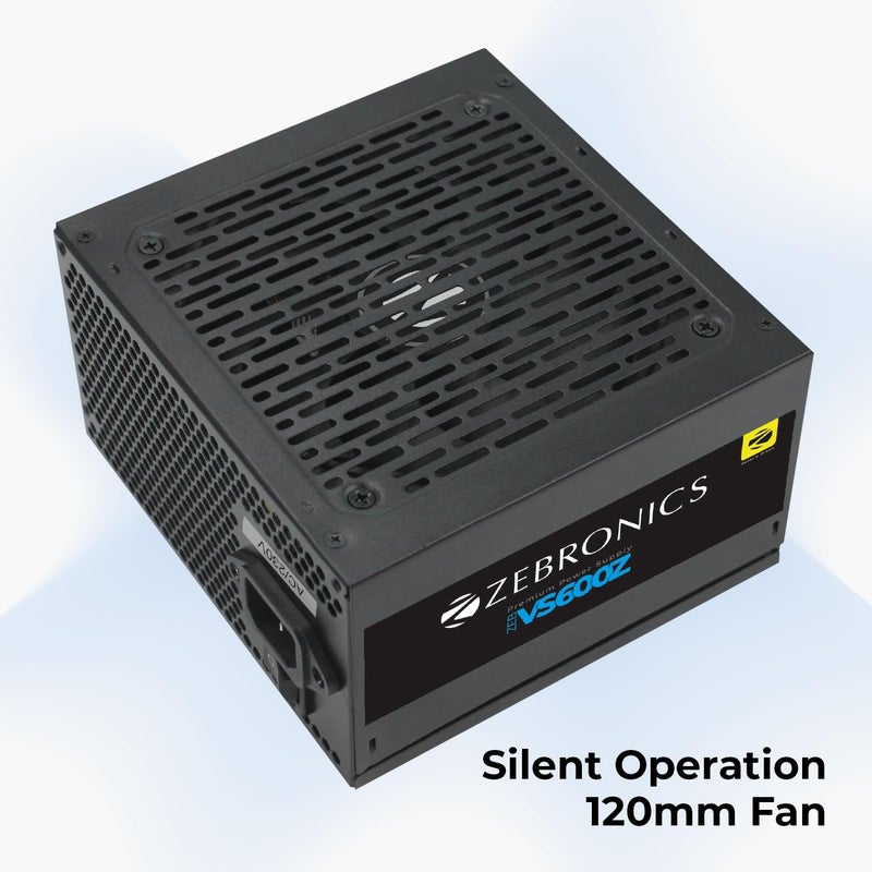 ZEBRONICS مزود الطاقة المتميز VS600Z بقوة 600 واط مع مروحة RGB صامتة 120 مم، كابلات مسطحة طويلة، PCIe x 1، SATA x 4، 12V 36A (حد أقصى)، حماية من زيادة الجهد/زيادة التيار/الدوائر القصيرة (أسود) - Image 2