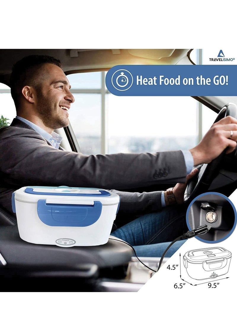 ELTRAZONE Electric Lunch Box Food Heater – Car, Home, and Office Use – Steam Vent – LED Indicator – Dishwasher Safe – Easy Use & Portability – White & Blue. - Image 4