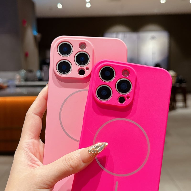 Pink Slim Magnetic Liquid Phone Case With Strap Compatible With iPhone 17 16 15 14 13 12 11 - Image 3