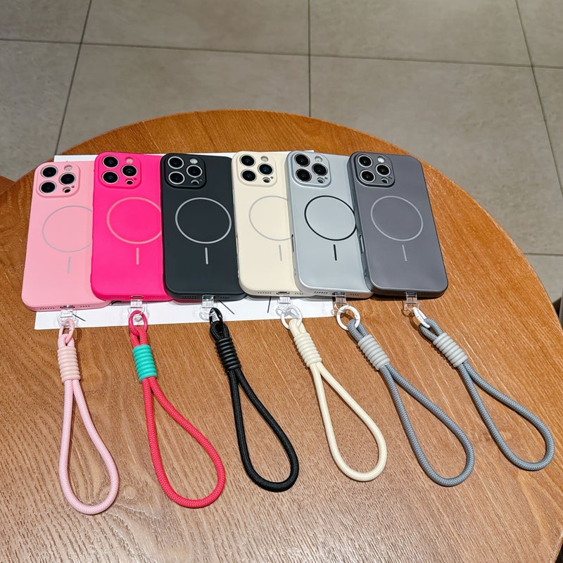 Pink Slim Magnetic Liquid Phone Case With Strap Compatible With iPhone 17 16 15 14 13 12 11 - Image 1