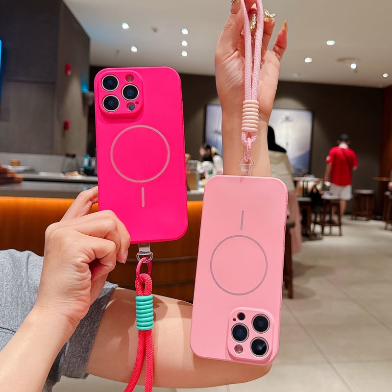 Pink Slim Magnetic Liquid Phone Case With Strap Compatible With iPhone 17 16 15 14 13 12 11 - Image 4