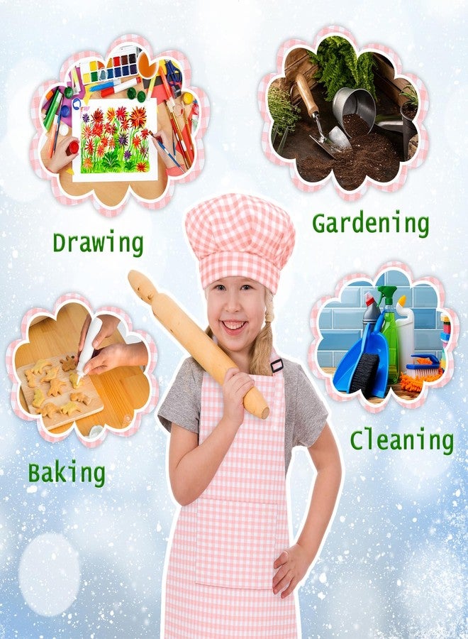 TOPWAYS Kids Apron and Chef Hat Set, Adjustable Check Child Chef Aprons with Pockets for Kids Painting Baking Cooking (Pink, M) - Image 4