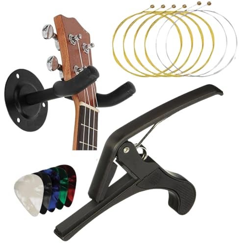 IMAGINEA Combo of Acoustic Guitar Wall Mount Guitar Hanger with Guitar String, Guitar Capo, 5 Picks 6-String Acoustic & Electric Guitar Capo Acoustic - Image 1