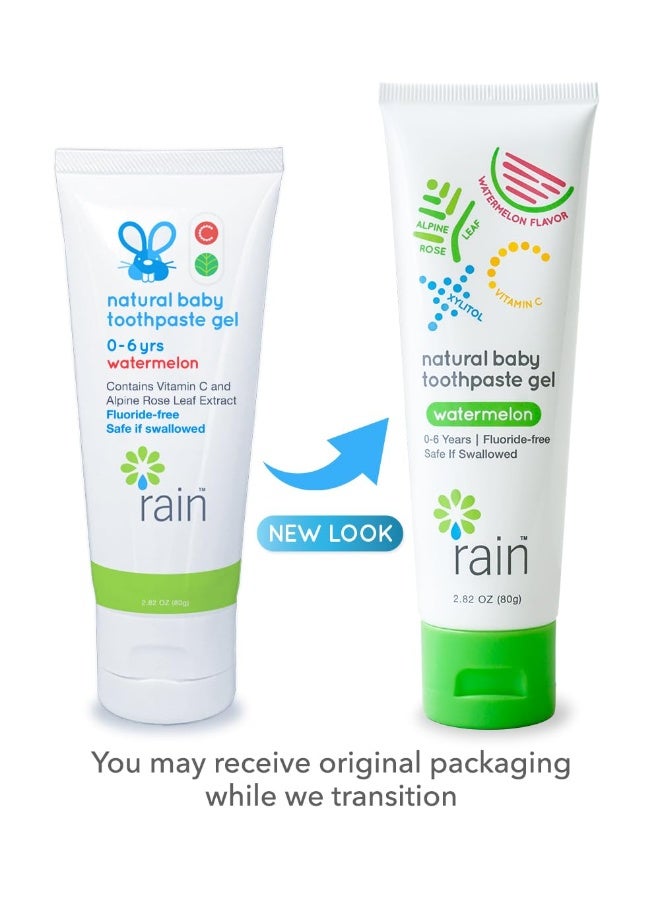 Rain Natural Baby Fluoride Free Kids Toothpaste Gel - Safe to Swallow Infant Toddler Tooth Paste, 2.8 Oz, Babies Training, Ages 6 to 12 months and Up Vitamin C Watermelon Toothpaste for Kids 0-6 years - Image 2