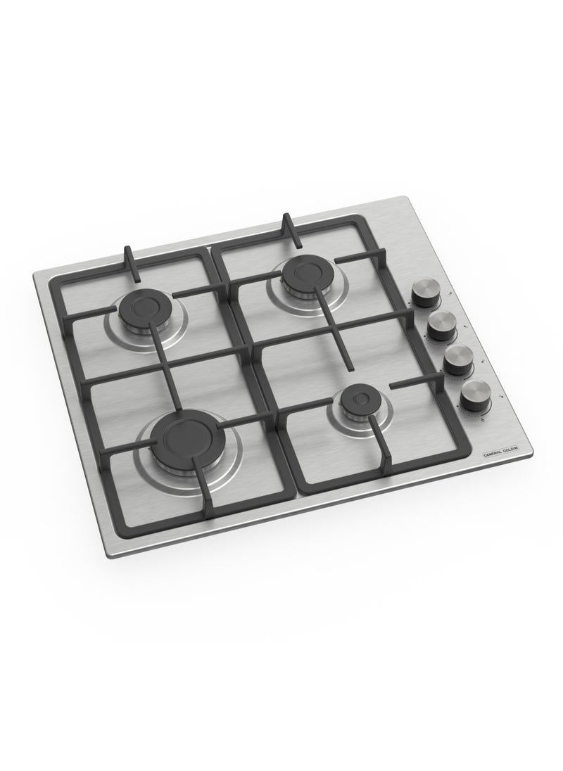 General Goldin - General Goldin Built-in Hob 60x52 cm 4 Gas Burners Steel Color Heavy Duty Stand, Easy to Clean, Auto Burn, Side Keys, High Quality, Normal Stand - Image 1