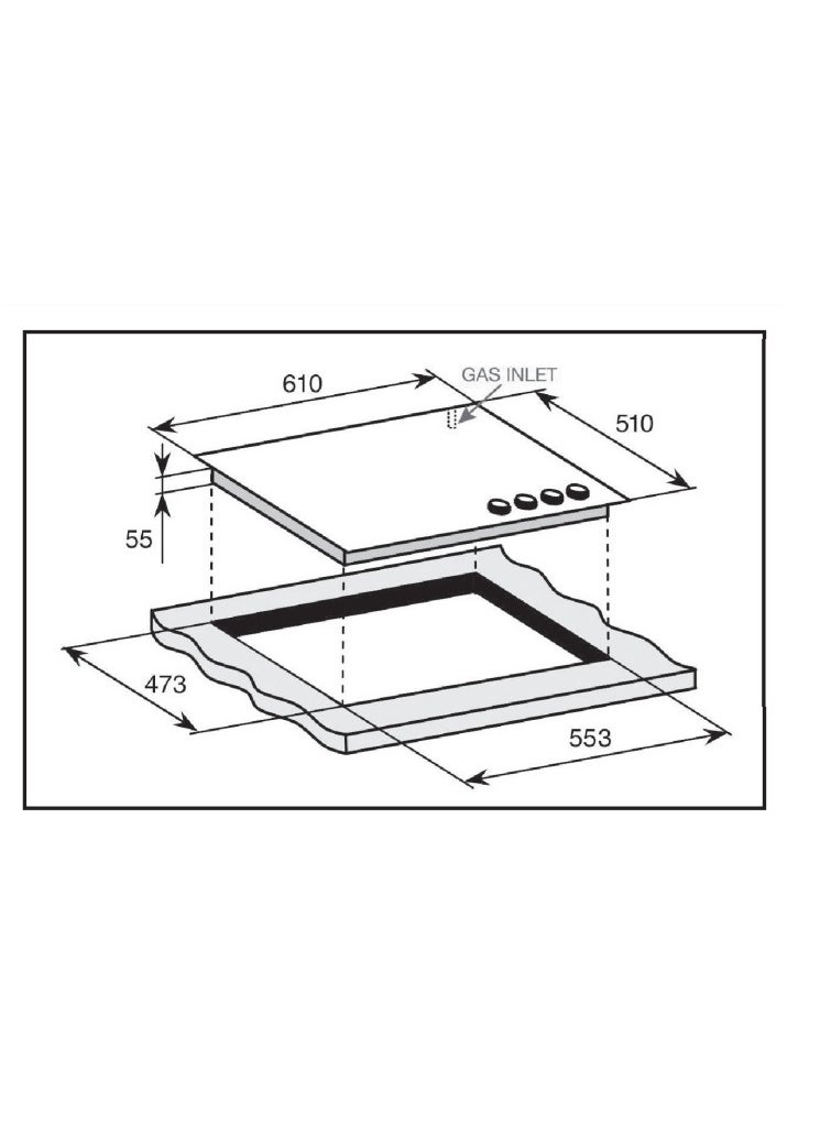 General Goldin - General Goldin Built-in Hob 60x52 cm 4 Gas Burners Steel Color Heavy Duty Stand, Easy to Clean, Auto Burn, Side Keys, High Quality, Normal Stand - Image 1