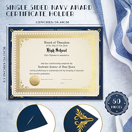 Fainne 50 Sets Certificate Kit Includes 50 Pcs 9.5 x 12 Inch Certificate Holders 50 Pcs Letter Size Papers 50 Pcs Foil Award Seals Diploma Covers for Appreciation(Navy Blue, Gold) - Image 2