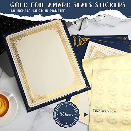 Fainne 50 Sets Certificate Kit Includes 50 Pcs 9.5 x 12 Inch Certificate Holders 50 Pcs Letter Size Papers 50 Pcs Foil Award Seals Diploma Covers for Appreciation(Navy Blue, Gold) - Image 4