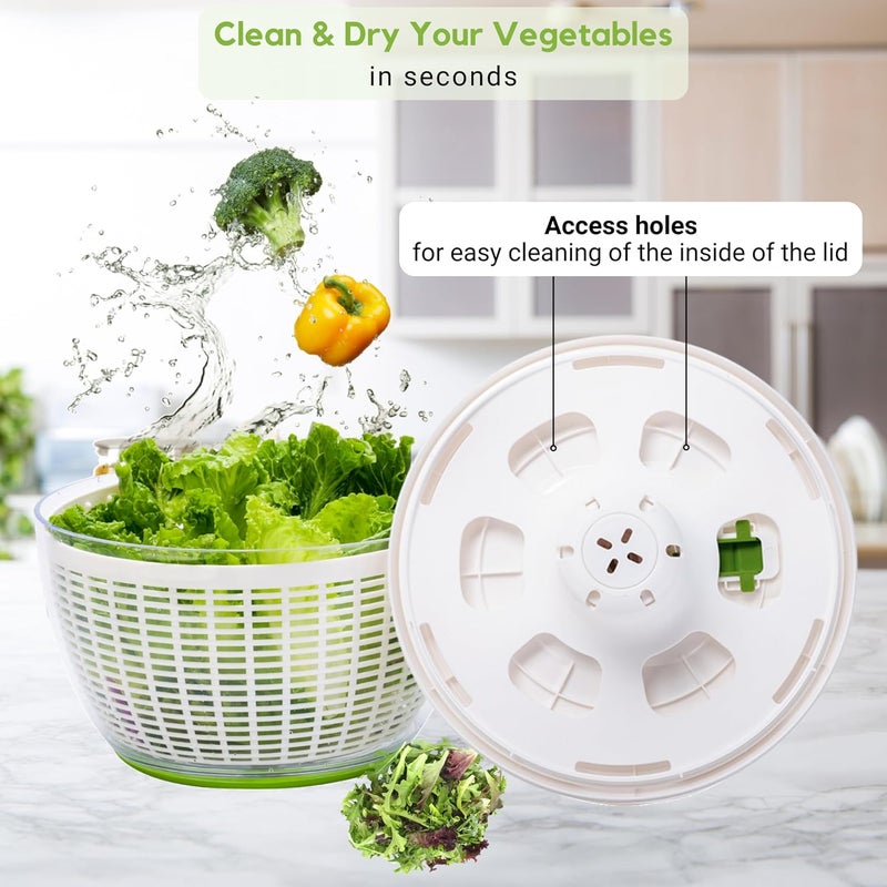 Brieftons QuickPush Salad Spinner: Large 6.3-Quart Vegetable Washer Dryer Strainer Drainer, Easy One-Handed Handle & Brake, Fast Spin Cycles, Compact Storage, to Wash, Clean & Dry Vegetables, Fruits - Image 4