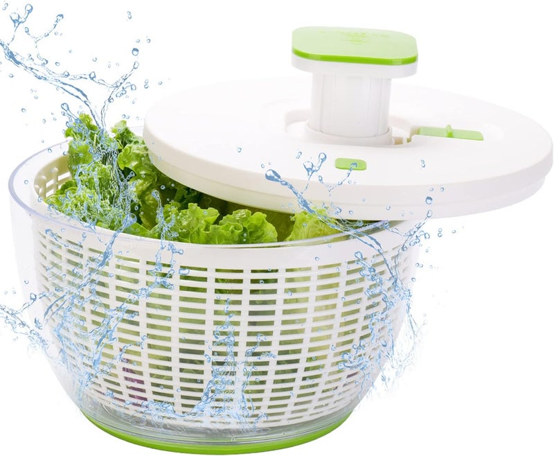 Brieftons QuickPush Salad Spinner: Large 6.3-Quart Vegetable Washer Dryer Strainer Drainer, Easy One-Handed Handle & Brake, Fast Spin Cycles, Compact Storage, to Wash, Clean & Dry Vegetables, Fruits - Image 1