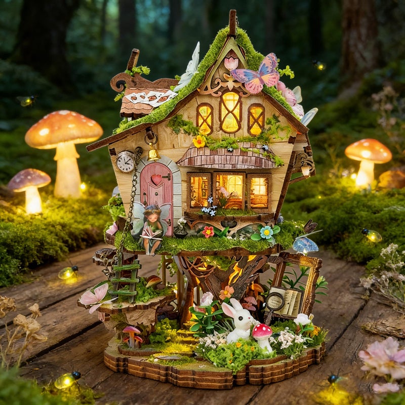 RHZN Book Nook Kit, Miniature House Kit, 3D Wooden Puzzles for Adults with Tools, Tree House - Image 2