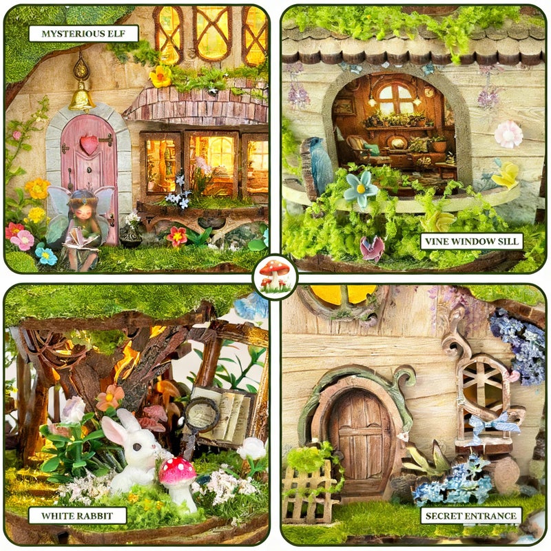 RHZN Book Nook Kit, Miniature House Kit, 3D Wooden Puzzles for Adults with Tools, Tree House - Image 4