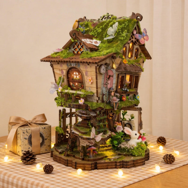 RHZN Book Nook Kit, Miniature House Kit, 3D Wooden Puzzles for Adults with Tools, Tree House - Image 5