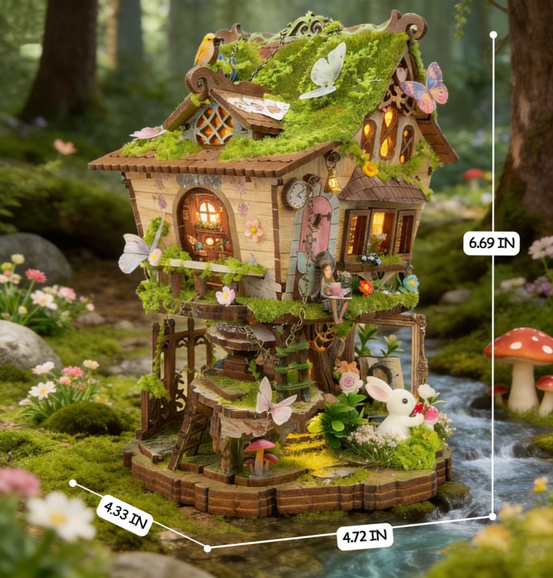 RHZN Book Nook Kit, Miniature House Kit, 3D Wooden Puzzles for Adults with Tools, Tree House - Image 3