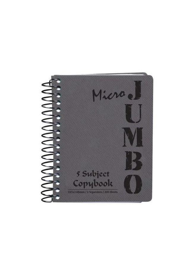Mintra Micro Jumbo Wirebound Notebook, 200 Sheets, 148*105mm, 5 Materials, Reinforced Plastic Cover, Gray