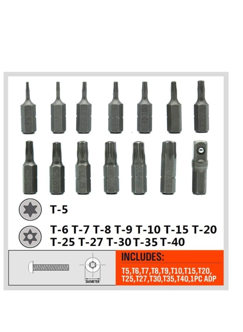 Yakumuz 14-Piece Tamper Resistant Star Bits, Yakumuz S2 Alloy Steel, T5 - T40 Security Torx Bit Set - Image 2