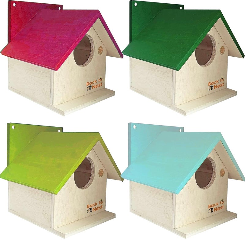 BackToNest Bird House Nest Box for Sparrow, Finches, Garden Birds Nest Boxes for Bird -BVN5 (4 Nos) multicolur - Image 1