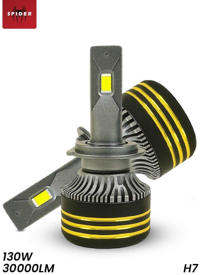 SPIDER New Spider M8 Pro H7 LED Headlight Bulbs - 30000LM, 130W Super Bright Conversion Kit, 6500K Cool White, IP65 Waterproof, Aviation Aluminum Heatsink, Anti-Glare Beam, 12V-24V for Car/Truck/ATV (2-Pack) - Image 1