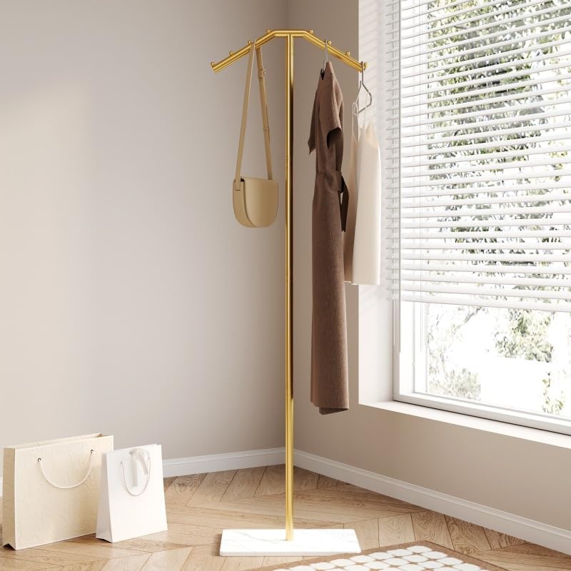 TMOHRA Metal Coat Rack Freestanding,170CM Sturdy Coat Racks Hanger Stand Natural Marble Heavy Base Clothing Rack,Clothes Stand Hat Hanger for Bedroom/Hallway/Entryway/Living Room (Black) - Image 2
