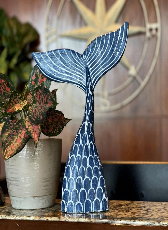 Things2Die4 Hand-Carved Navy Blue Wood Mermaid Tail Sculpture – 13.75" Nautical Coastal Table Decor, Beach House Accent, Ocean-Inspired Artisan Art, Indoor Shelf Display Statue, Unique Gift for Ocean Lovers - Image 4