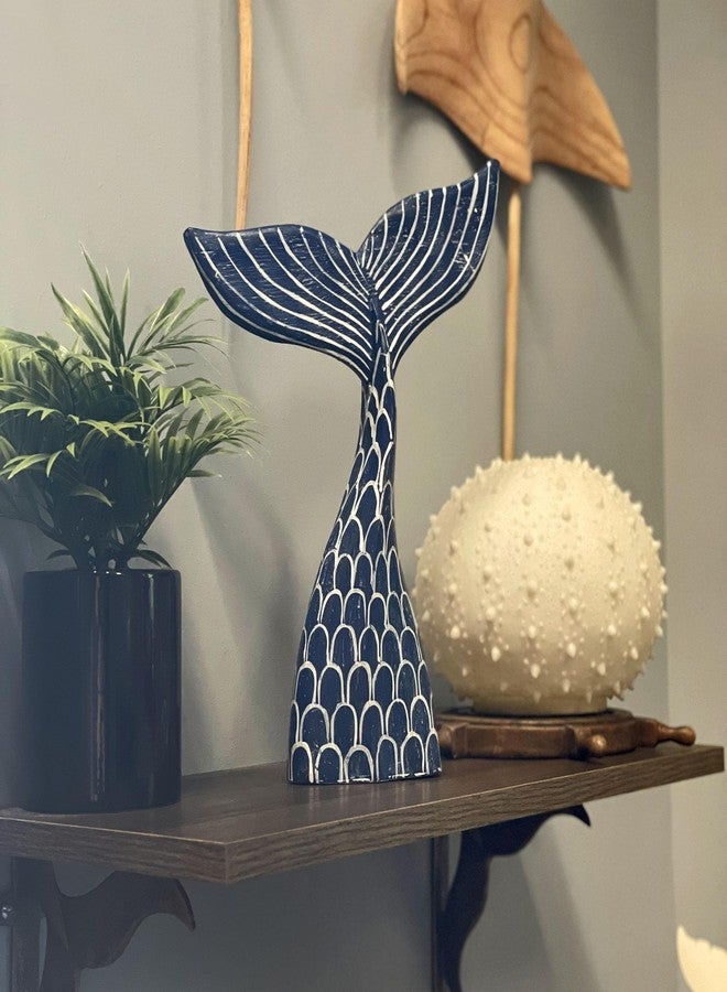 Things2Die4 Hand-Carved Navy Blue Wood Mermaid Tail Sculpture – 13.75" Nautical Coastal Table Decor, Beach House Accent, Ocean-Inspired Artisan Art, Indoor Shelf Display Statue, Unique Gift for Ocean Lovers - Image 5