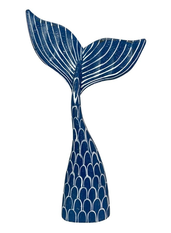 Things2Die4 Hand-Carved Navy Blue Wood Mermaid Tail Sculpture – 13.75" Nautical Coastal Table Decor, Beach House Accent, Ocean-Inspired Artisan Art, Indoor Shelf Display Statue, Unique Gift for Ocean Lovers - Image 1
