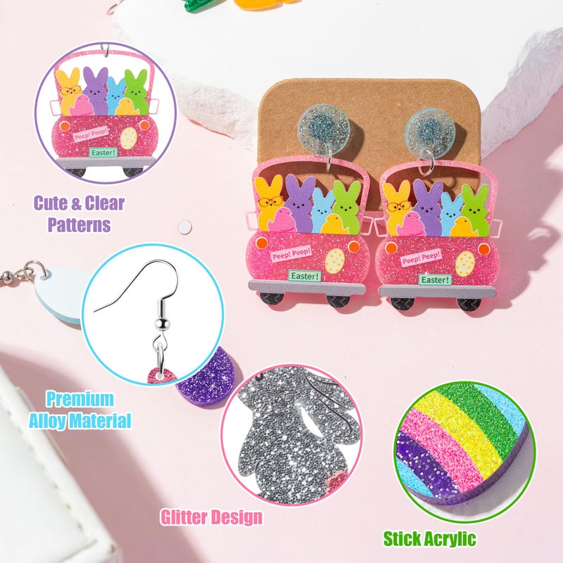 Y1tvei Easter Bunny Glitter Earrings - 12 Pairs Cute Easter Eggs Carrots Rabbits Shaped Dangle Drop Acrylic Sparkly Stud Earrings Ear Decoration Jewelry Accessory Ear Hook Gift for Women Holiday Party - Image 4