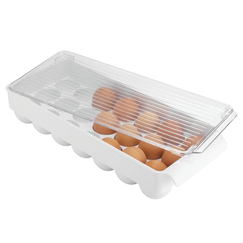 InterDesign iDesign Fridge Binz BPA-Free Plastic Stackable Egg Holder - 14.5" x 6.25" x 3", Clear/White  - Image 1