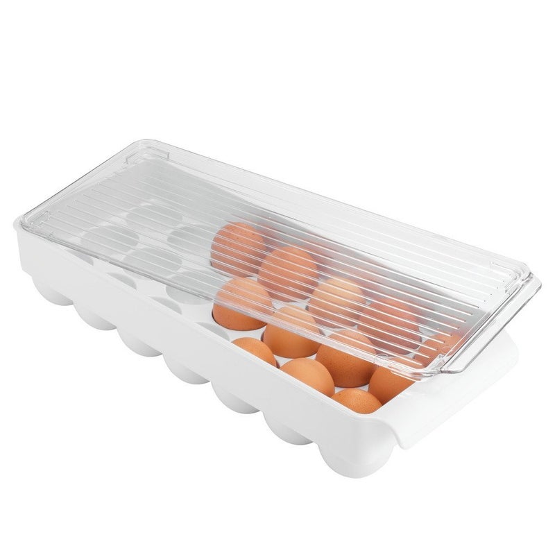 InterDesign iDesign Fridge Binz BPA-Free Plastic Stackable Egg Holder - 14.5" x 6.25" x 3", Clear/White  - Image 3