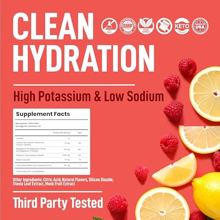 Keppi Electrolytes Powder Packets – Raspberry Lemonade 30 Servings – No Sugar Hydration Supplement with Potassium, Magnesium, Sodium – Keto, Vegan, Fasting-Friendly, Zero Calorie Hydration Packets - Image 3