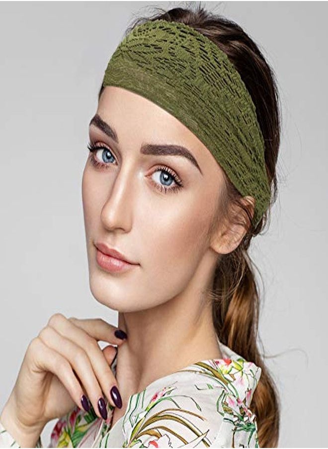 WILLBOND 6 Pieces Lace Headbands Head Wrap Elastic Elegant Bohemian Vintage Hair Turban Headband Stretch Wide Hair Band Headpieces Accessories For Women Girls 6 Colors (Retro Pattern)  - Image 4