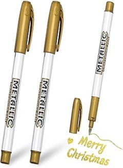 Generic Gold Ink Metallic Marker Pens, Shiny Highlight Marker Pens Bling Writing Pen Glittering Permanent Markers Gloss Wet Shine Effect Art Marker Pens for Card Making Painting DIY Album (2pcs, Gold) 