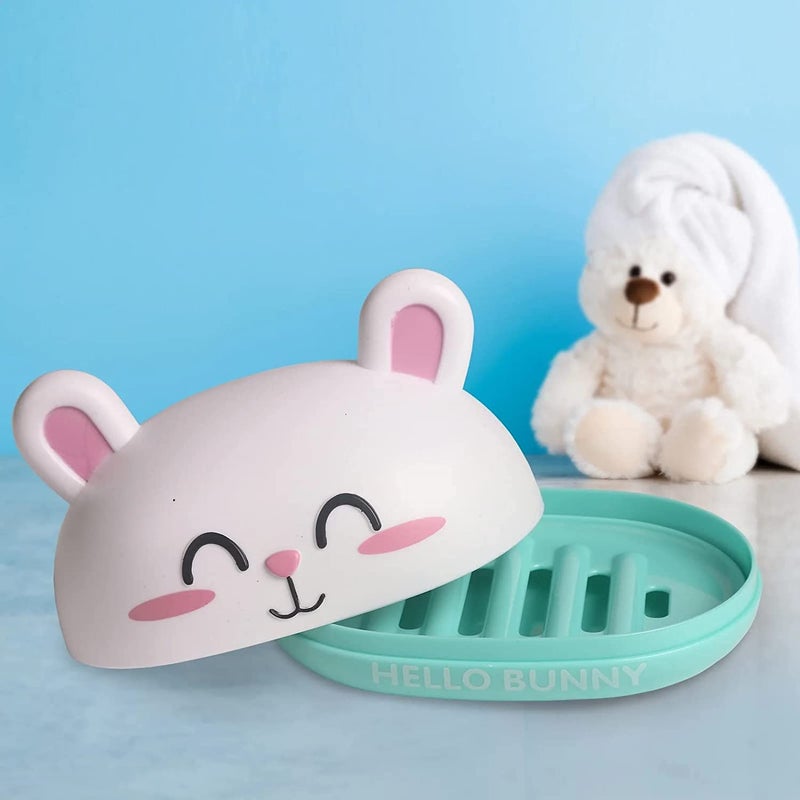 Flywind Soap Holder Travel Soap Container with Lid, Portable Bar Soap Holder, Leakproof Soap Box with Perforations, Soap Dishes for Traveling, Camping, Gym Pack of 1 (Turquoise Bunny) - Image 3