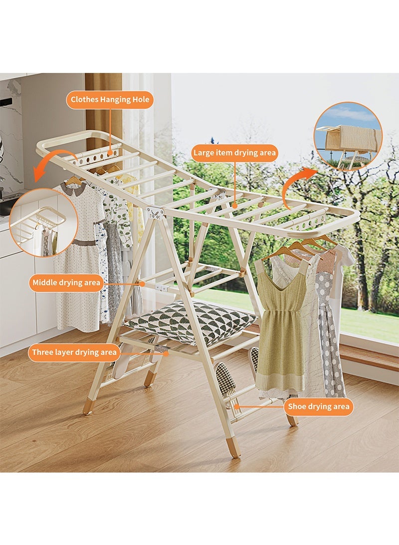 Topyich Foldable Clothes Drying Stand，3-Tier Adjustable Clothes Drying Rack, Movable Carbon Steel Drying Rack for Indoor & Outdoor Use (Milky white, 160cm) - Image 2