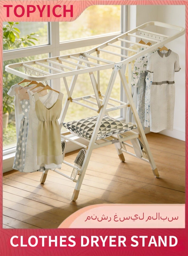 Topyich Foldable Clothes Drying Stand，3-Tier Adjustable Clothes Drying Rack, Movable Carbon Steel Drying Rack for Indoor & Outdoor Use (Milky white, 160cm) - Image 1