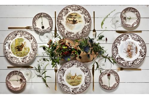 Spode طبق سلطة سبود وودلاند إلك - تصميم الحياة البرية الأمريكية، حدود الزهور البريطانية لتناول الطعام الريفي، 8 بوصة من الخزف الفاخر - آمن للاستخدام في الفرن والميكروويف والفريزر وغسالة الصحون، صنع في إنجلترا - Image 2