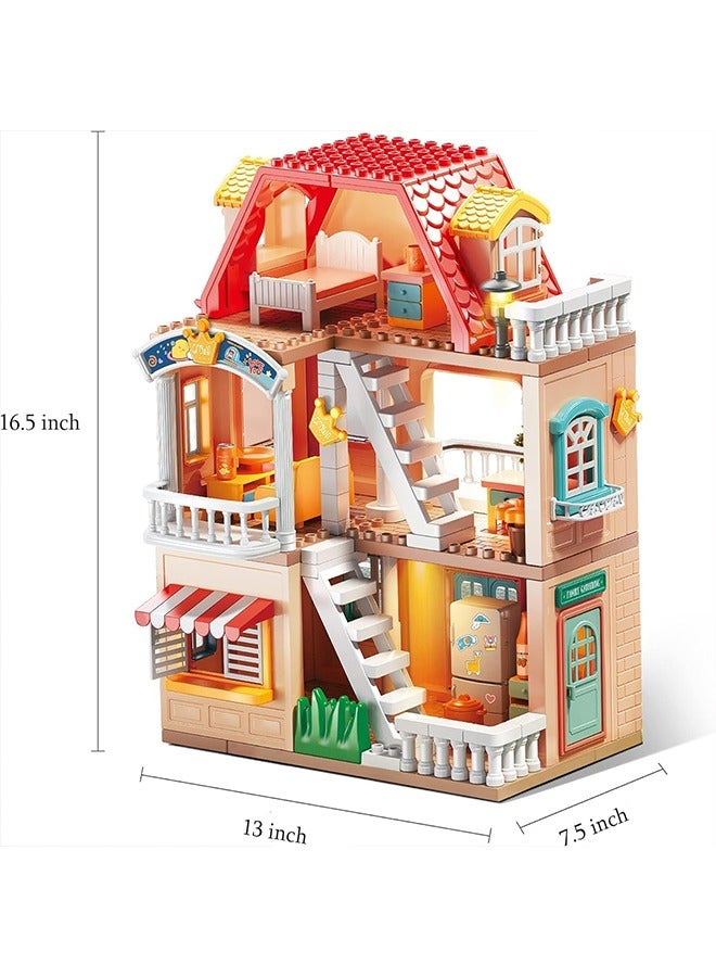 Beauenty 3-Story Dollhouse with Window Room Balcony LED Lights Furniture Accessories 2 Dolls&1 pet 3-9 Year Old Girls Boys - Image 5