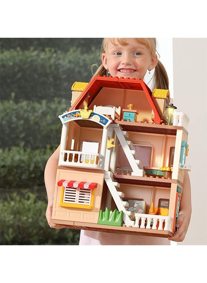 Beauenty 3-Story Dollhouse with Window Room Balcony LED Lights Furniture Accessories 2 Dolls&1 pet 3-9 Year Old Girls Boys - Image 4