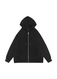 Generic Solid Color Mens Hooded Sweatshirt Blank Cardigan Zippered Hooded Top Training Suite Sport Shoes And Bag Set From China Black (short zipper) 