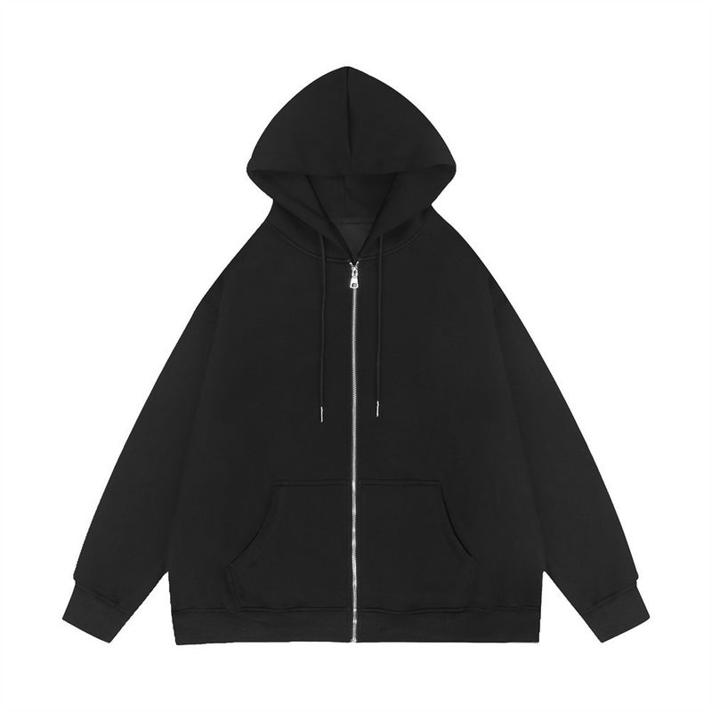 Generic Solid color cross-border sweater supply full zipper hoodie mens blank cardigan zipper hoodie sweater spot Black (short zipper)