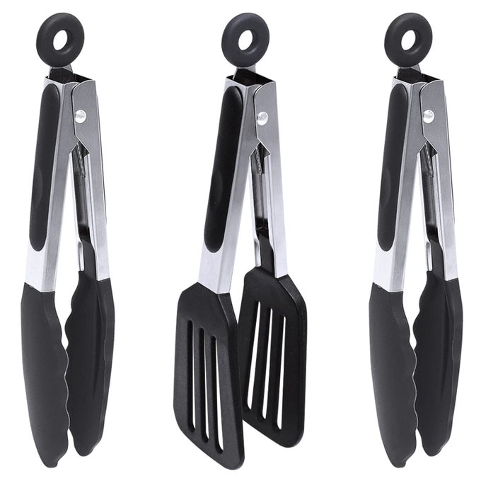 MINI KITCHEN TONGS 7 INCH SILICONE TONGS WITH SILICONE TIPS 1PC SPATULA TONG 2PCS BASIC FOOD TONGS COOKING TONGS FO FRYING SET OF 3