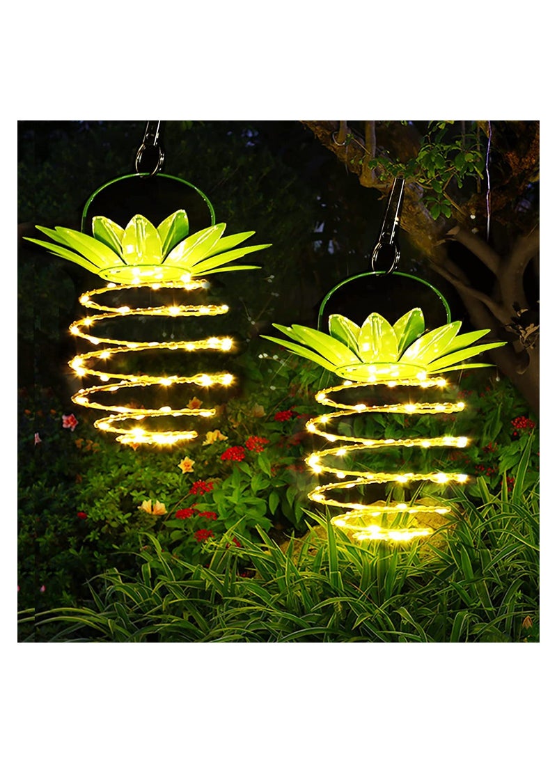 Y&D - 2 Pack Solar Pineapple Light, Outdoor Garden Decor Waterproof Hanging Light Patio Illumination Porch Path Lighting Lawn Fixture Handle Equipped Lantern for Yard Walkway - Image 1