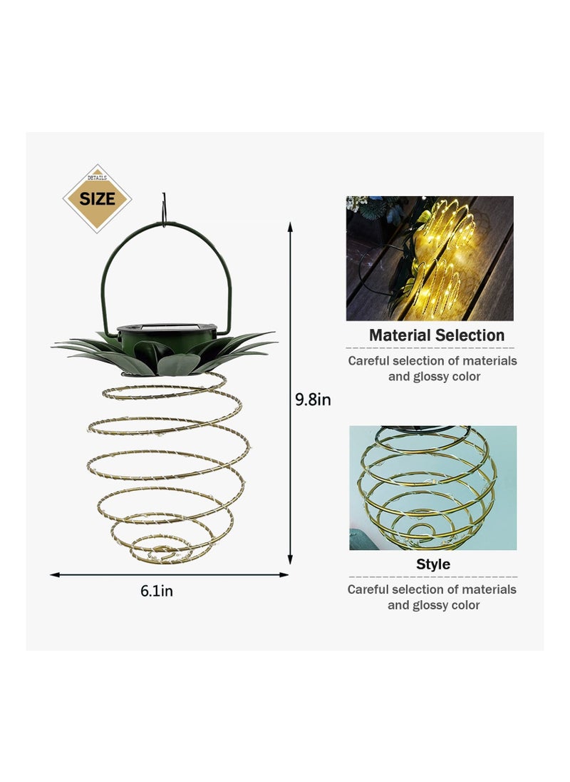 Y&D - 2 Pack Solar Pineapple Light, Outdoor Garden Decor Waterproof Hanging Light Patio Illumination Porch Path Lighting Lawn Fixture Handle Equipped Lantern for Yard Walkway - Image 1
