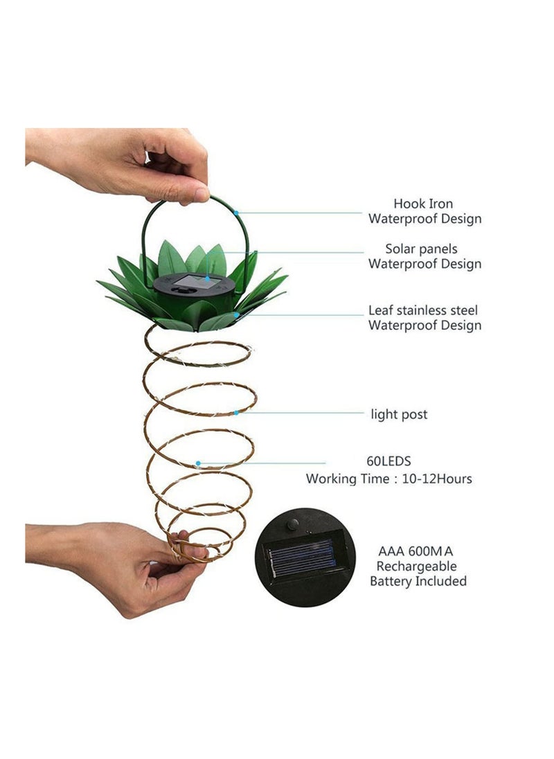 Y&D - 2 Pack Solar Pineapple Light, Outdoor Garden Decor Waterproof Hanging Light Patio Illumination Porch Path Lighting Lawn Fixture Handle Equipped Lantern for Yard Walkway - Image 1