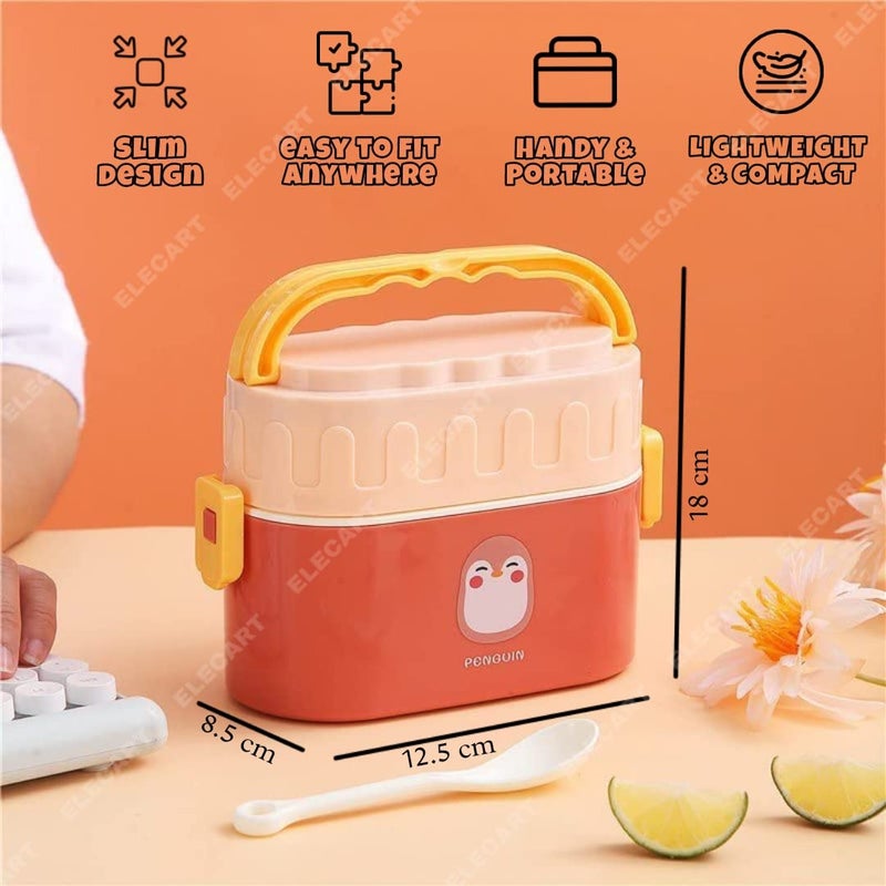 Elecart Double Decker Lunch Box with Cute Handle Tiffin for Kids 2 Compartment Snacks Box School Lunch Box for Toddlers Preschool Picnics Birthday Return Gift Set for Kids Random Color - Image 3